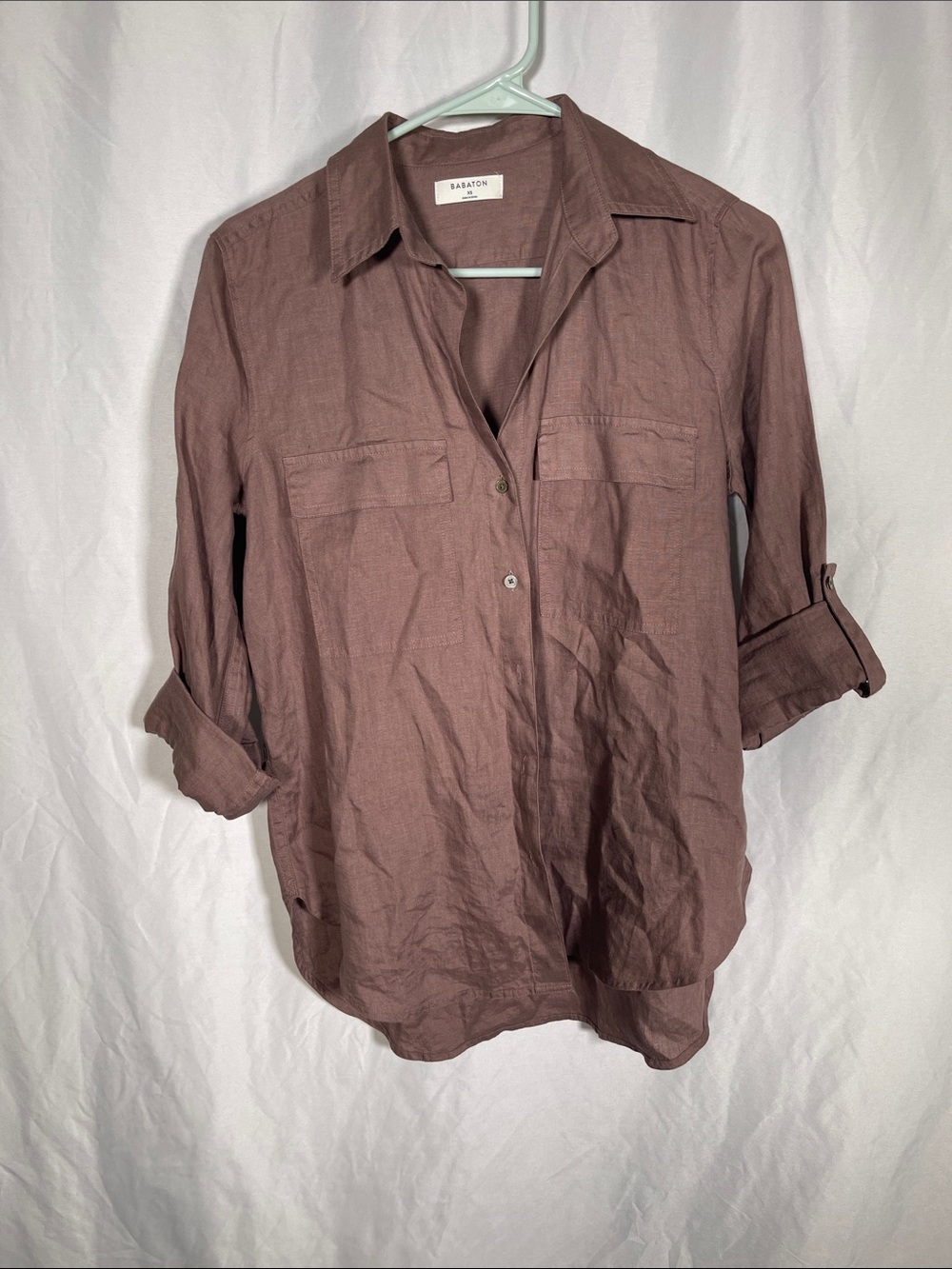 BABATON ARITZIA WOMENS LIGHT BROWN BUTTON DOWN SHIRT LINEN XS OVERSIZED